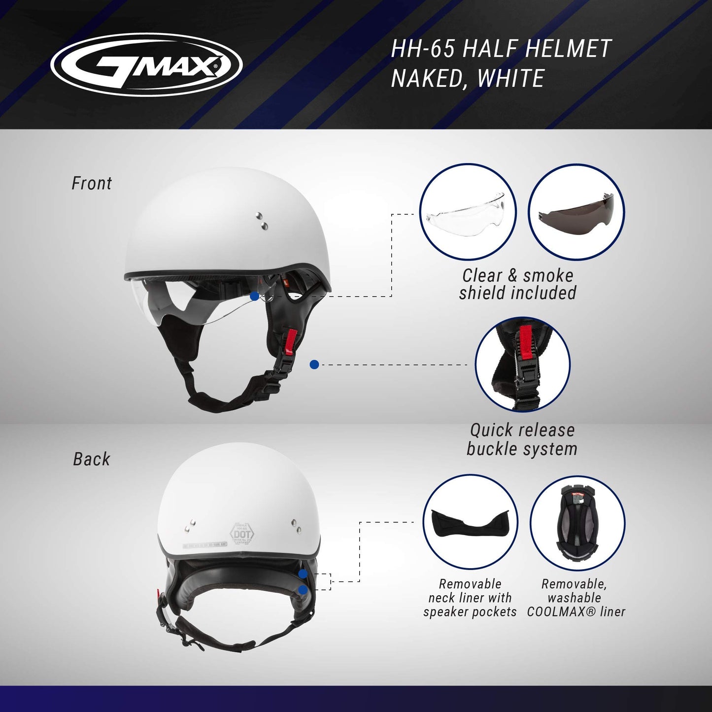 GMAX HH-65 Naked Half Helmet (Matte White)