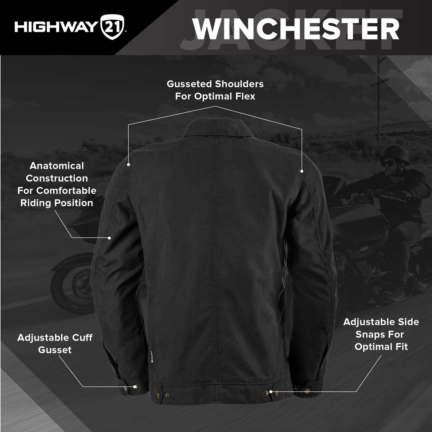 Highway 21 Winchester Motorcycle Jacket (Black) - Large