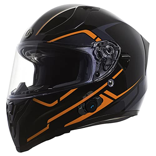 TORC T15B Bluetooth Integrated Motorcycle Helmet (Gloss Black/Rush Orange) - XS