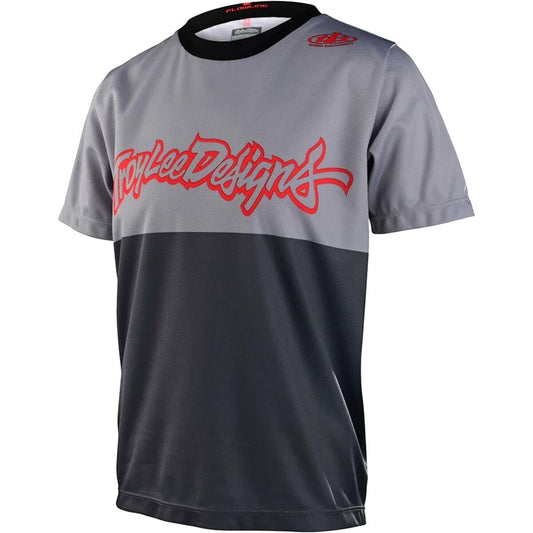 Troy Lee Designs Youth Flowline Scripter Short Sleeve Jersey (Charcoal) - XS