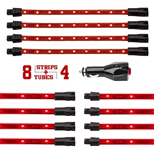 RED Premium 12pcs Underglow + Car Interior Three Mode LED Neon Accent light Kit Waterproof Ultra Bright + Plug & Play Ultimate Coverage