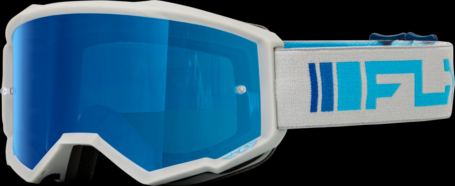 Fly Racing Zone Goggles (Silver/Blue w/ Dark Blue Mirror/Smoke Lens)