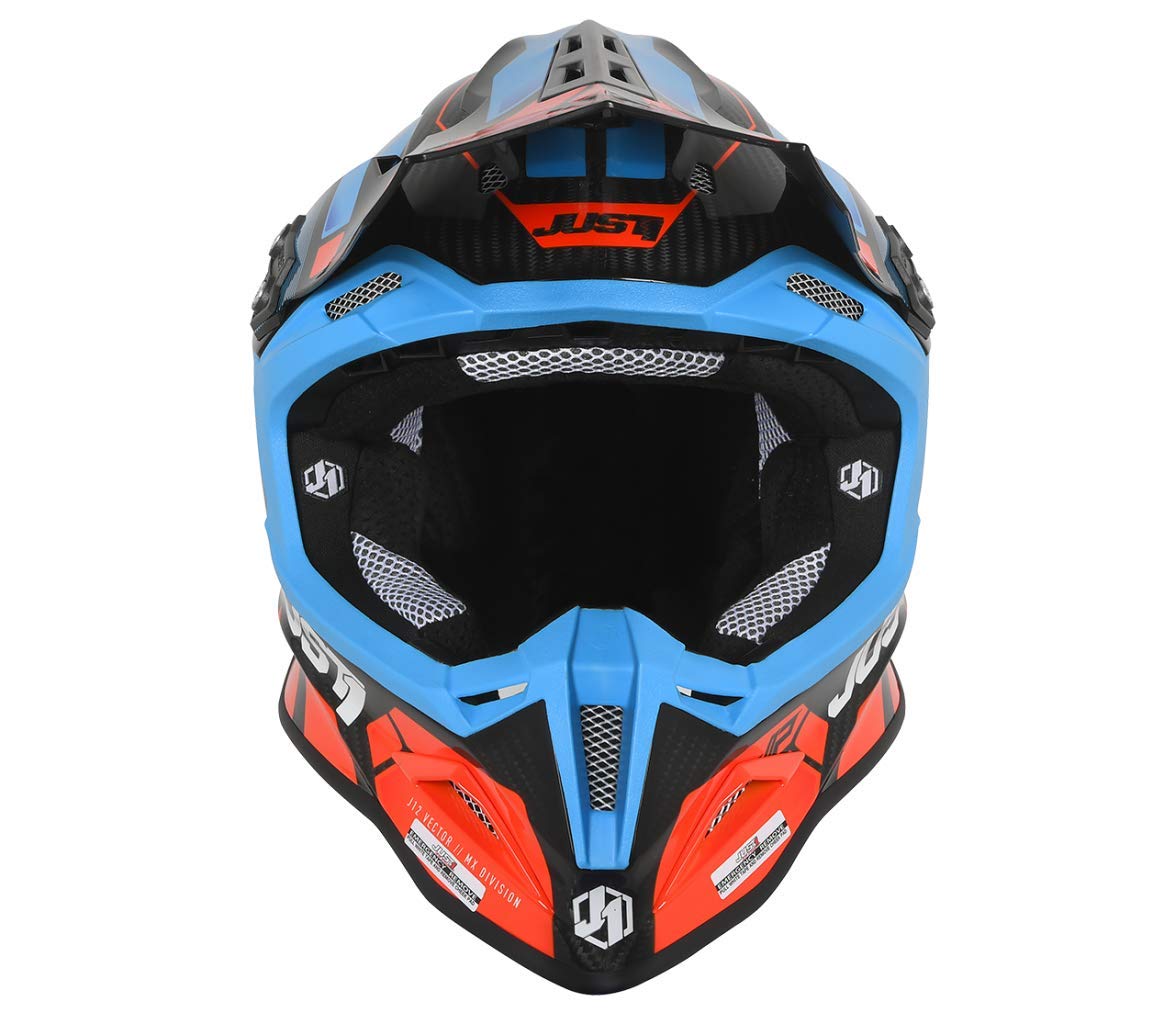 JUST 1 Vector Carbon Fiber MX Helmet (Vector Orange/Blue/Carbon Gloss) - XL