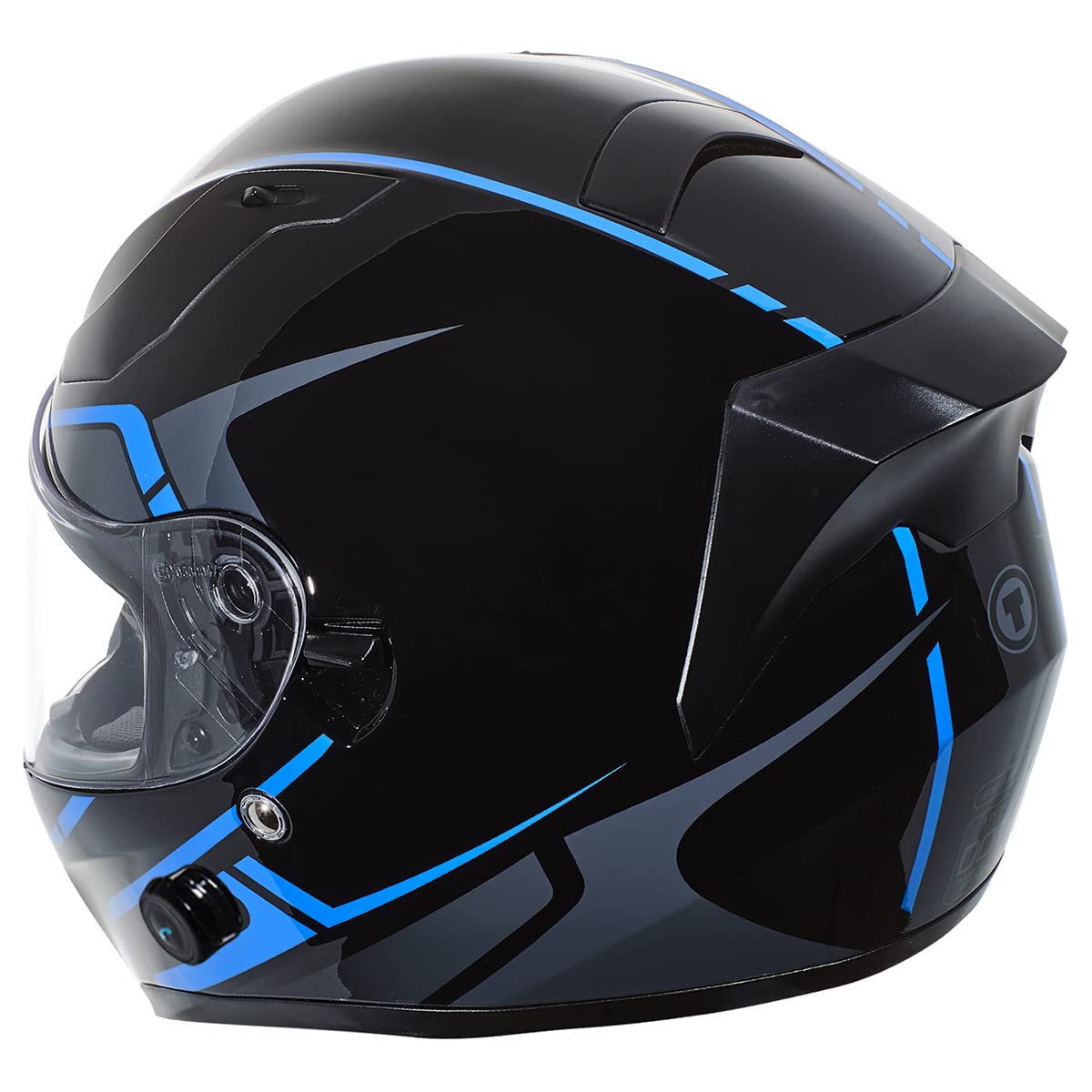 TORC T15B Bluetooth Integrated Motorcycle Helmet (Gloss Black/Rush Blue) - XS