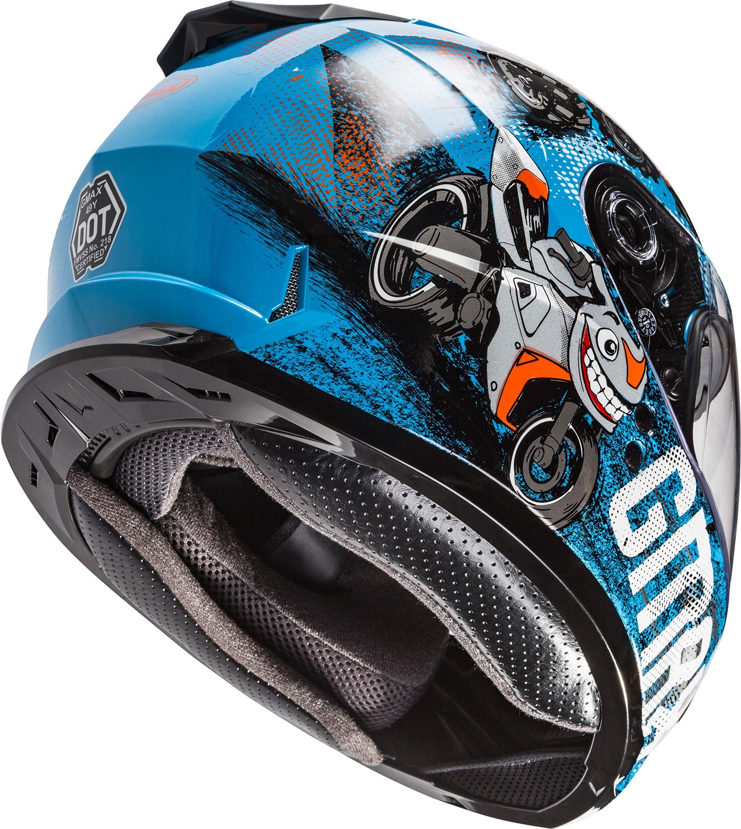 GMAX GM-49Y Cold Weather Youth Helmet (Blue/Orange/Grey) - Youth Small