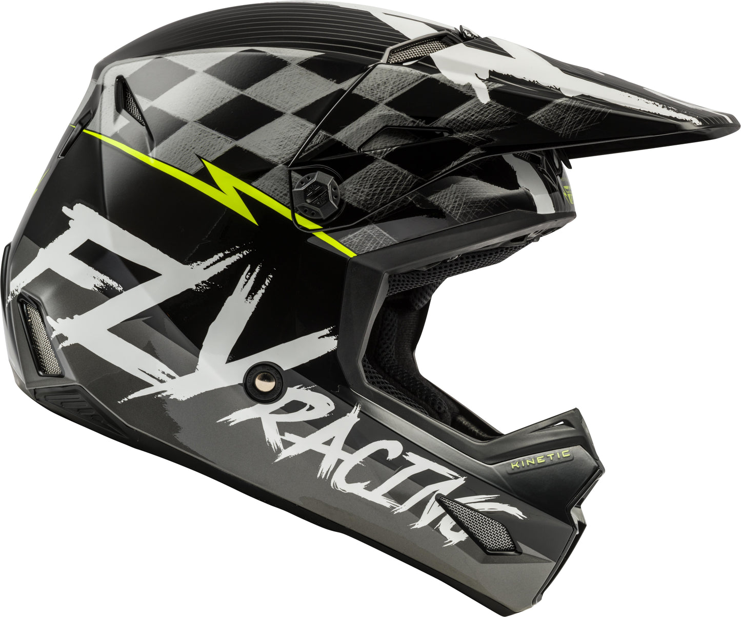 Fly Racing Youth Kinetic Sketch Helmet (Black / White / Hi-Vis) - Youth Medium