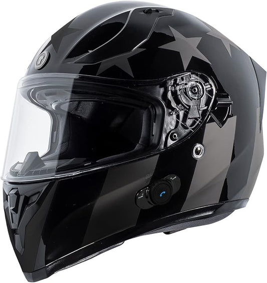 TORC T15B Bluetooth Integrated Motorcycle Helmet (Gloss Black Midnight Rider) - XS