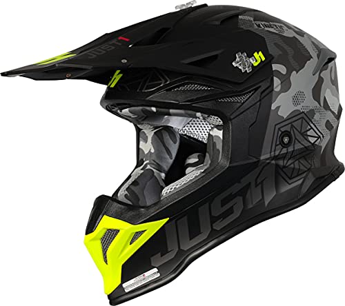 JUST 1 J39 Kinetic Thermoplastic Resin MX Helmet (Matte Black Camo Grey Yellow) - XS