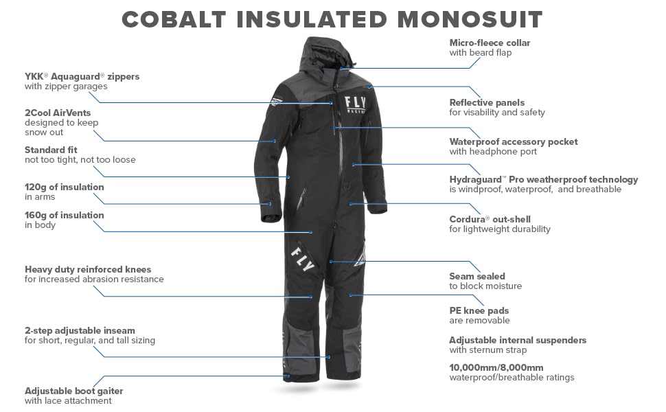 Fly Racing Cobalt Insulated Snowmobile Monosuit (Black / Grey) - Small