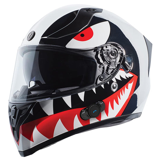 TORC T15B Bluetooth Integrated Motorcycle Helmet (Chrome Flying Tiger) - Small