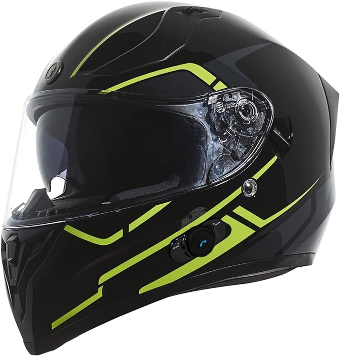 TORC T15B Bluetooth Integrated Motorcycle Helmet (Gloss Black Rush Yellow) - XS