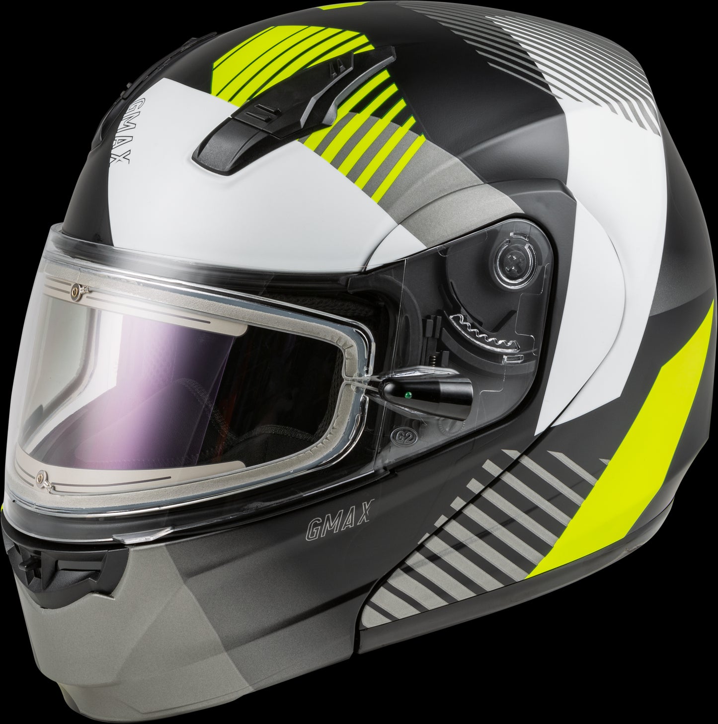 GMAX MD-04S Reserve Modular Snow Helmet w/ Dual Lens Shield (Matte Black/Silver/Hi-Vis) - 3XL