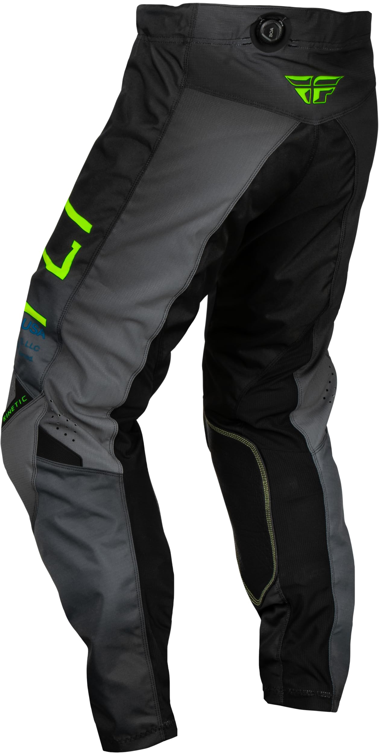 Fly Racing Kinetic Prodigy Youth Pants (Charcoal/Neon Green/True Blue)