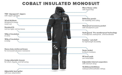 Fly Racing Insulated Cobalt Snowmobile Monosuit (Black/Grey) - 3XL
