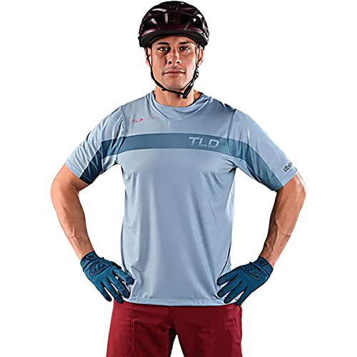 Troy Lee Designs Cycling MTB Bicycle Mountain Bike Jersey Shirt for Men, Skyline SS (Jet Fuel Ice Blue/Red, S)