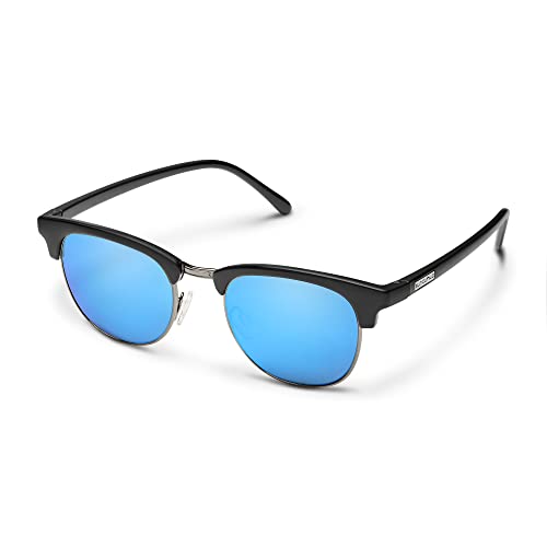 Suncloud Step Out Polarized Sunglasses, Matte Black/Polarized Blue Mirror