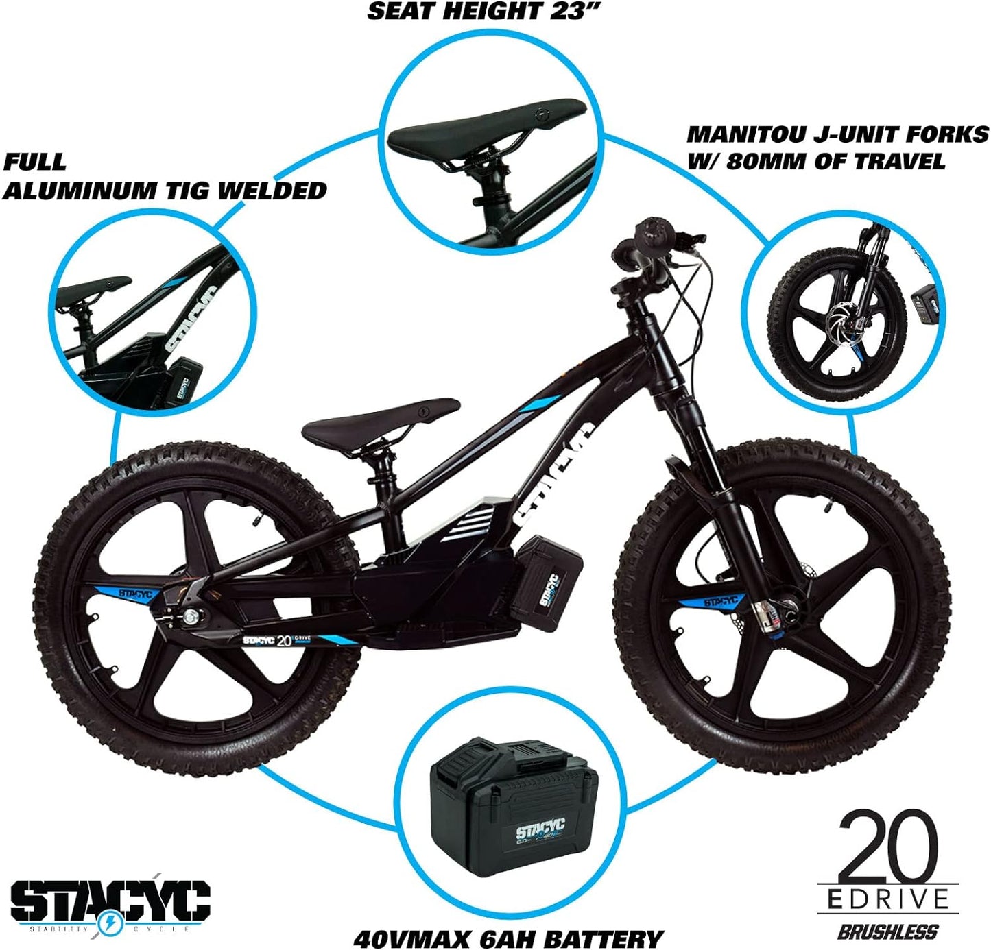 STACYC Brushless 20eDRIVE Electric Balance Bike for Kids Ages 10-12 Years Old